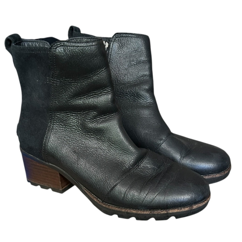 SOREL Cate Black Leather Suede Booties Boots sz 8.5 Fall Winter Casual Outdoor
